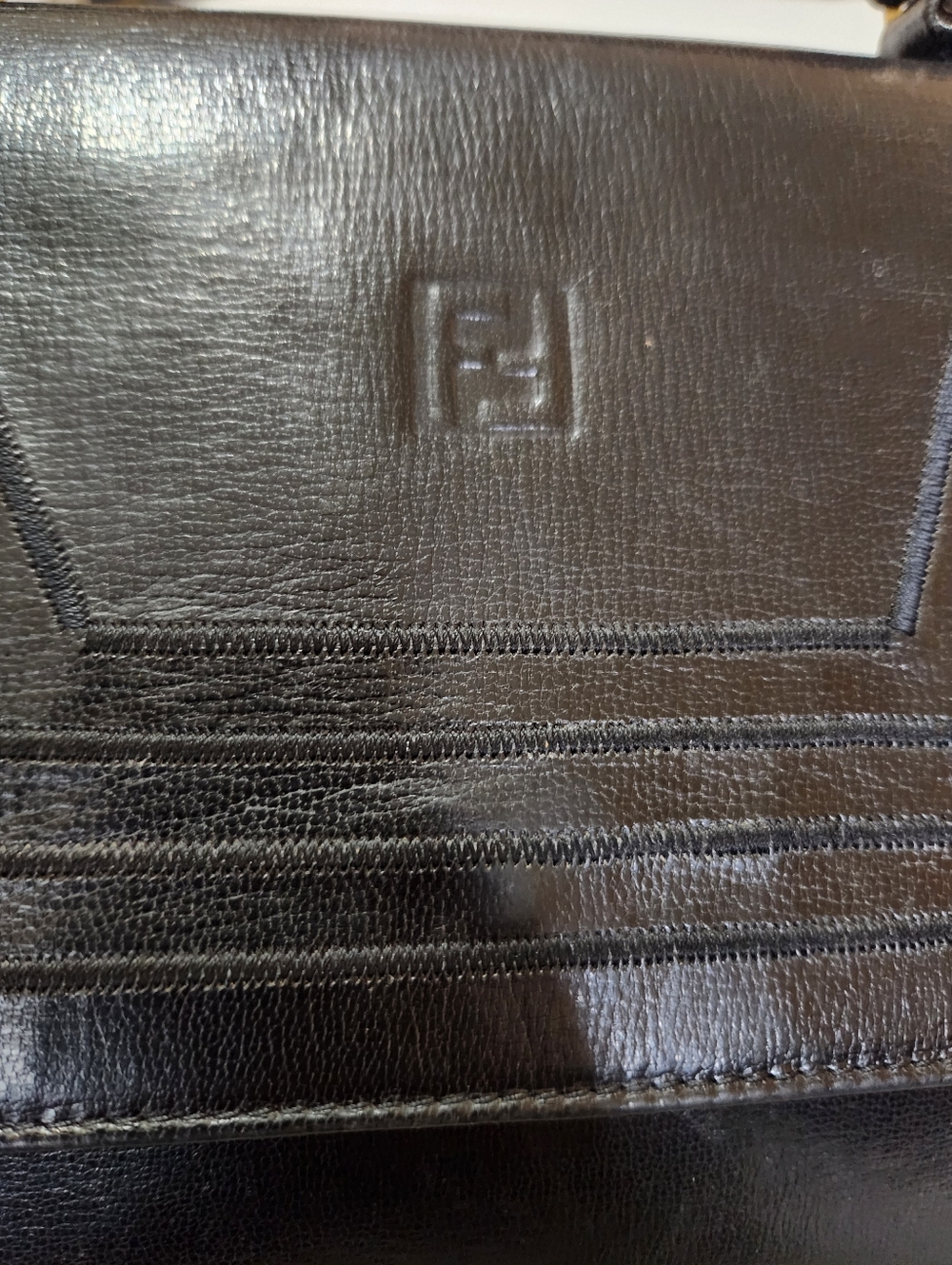 RARE VINTAGE FENDI ROMA 1970s/80s Black Leather Structured Top-Handle Box Bag - Picture 12 of 15